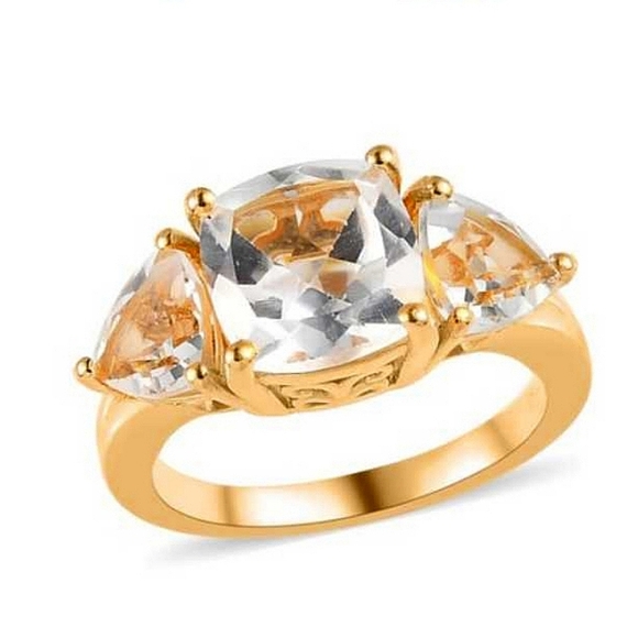 4.60ct White Topaz 3 Stone Ring In Vermeil YG Over Sterling